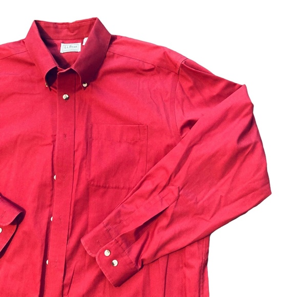 LL Bean Mens Red Button Down Long Sleeve wrinkle resistant Shirt Size L - Picture 5 of 8